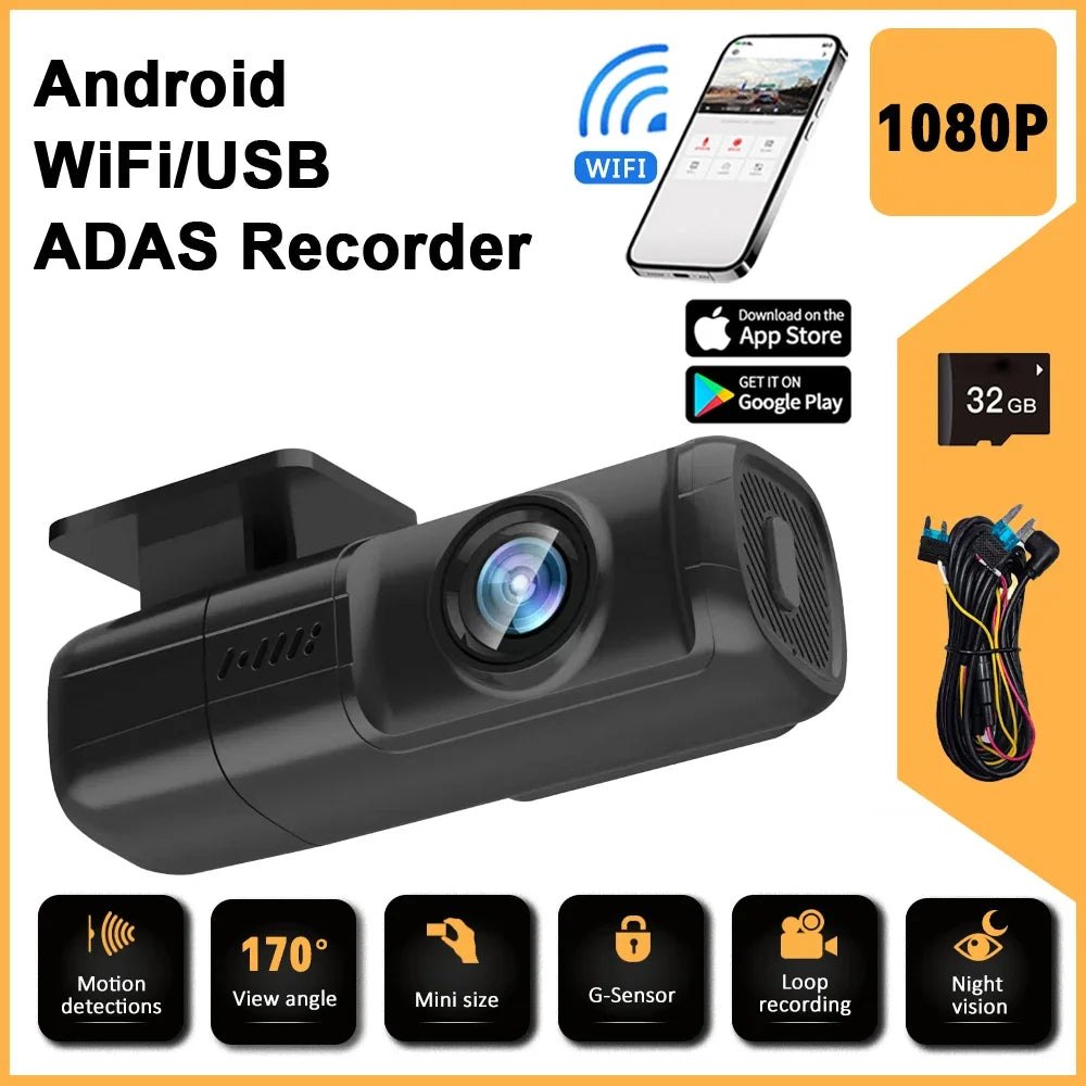 New Car Dash Cam ADAS for Car Android Player Dashcam 24 H Looping record IR Night Vision USB Dash Cam Auto Recorder with WIFI