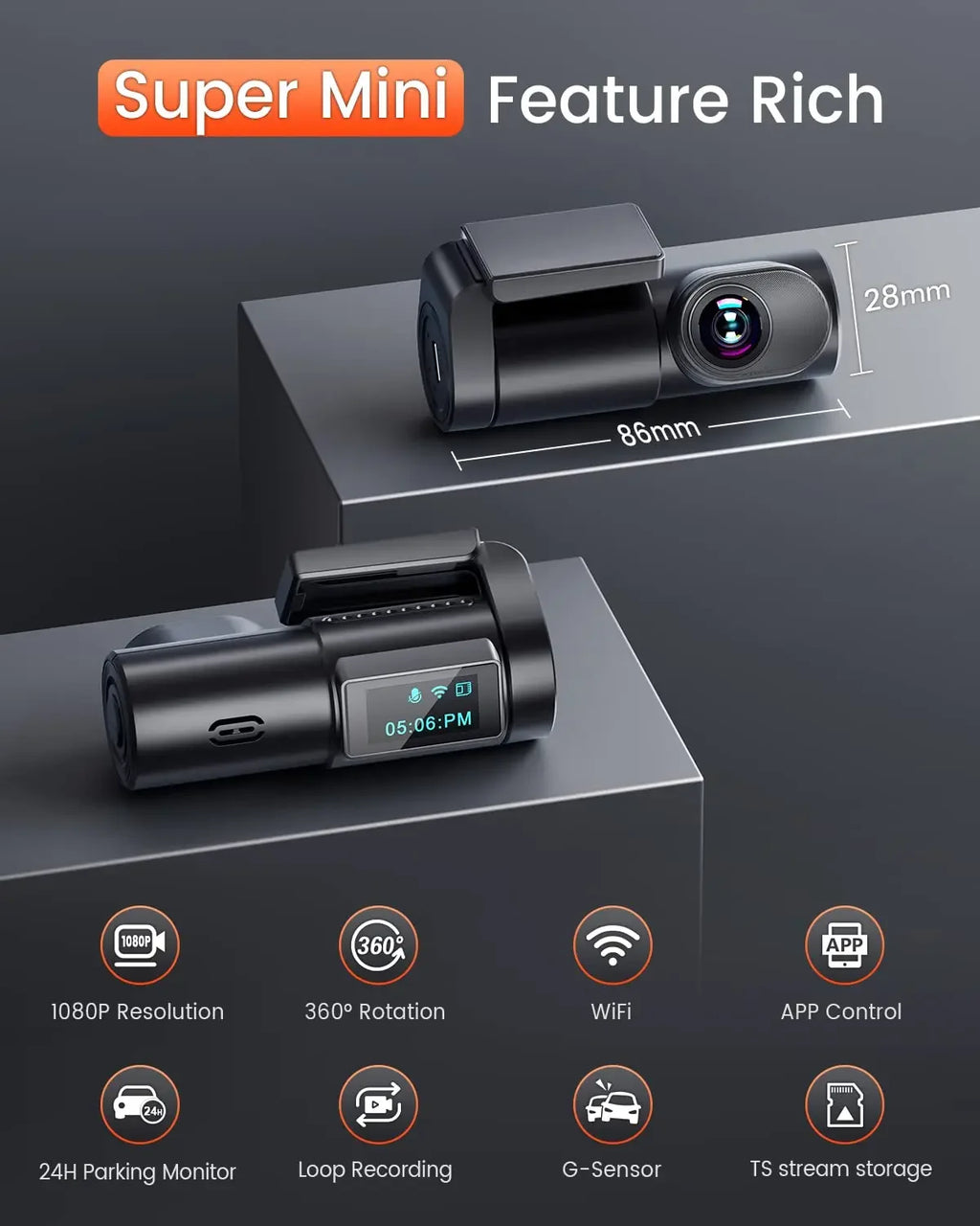 Car DVR Dash Cam FHD 1080P Mini Car Front Dash Camera 24H Parking Night Vision Auto Record Video Recording Dash Cam Camcorder