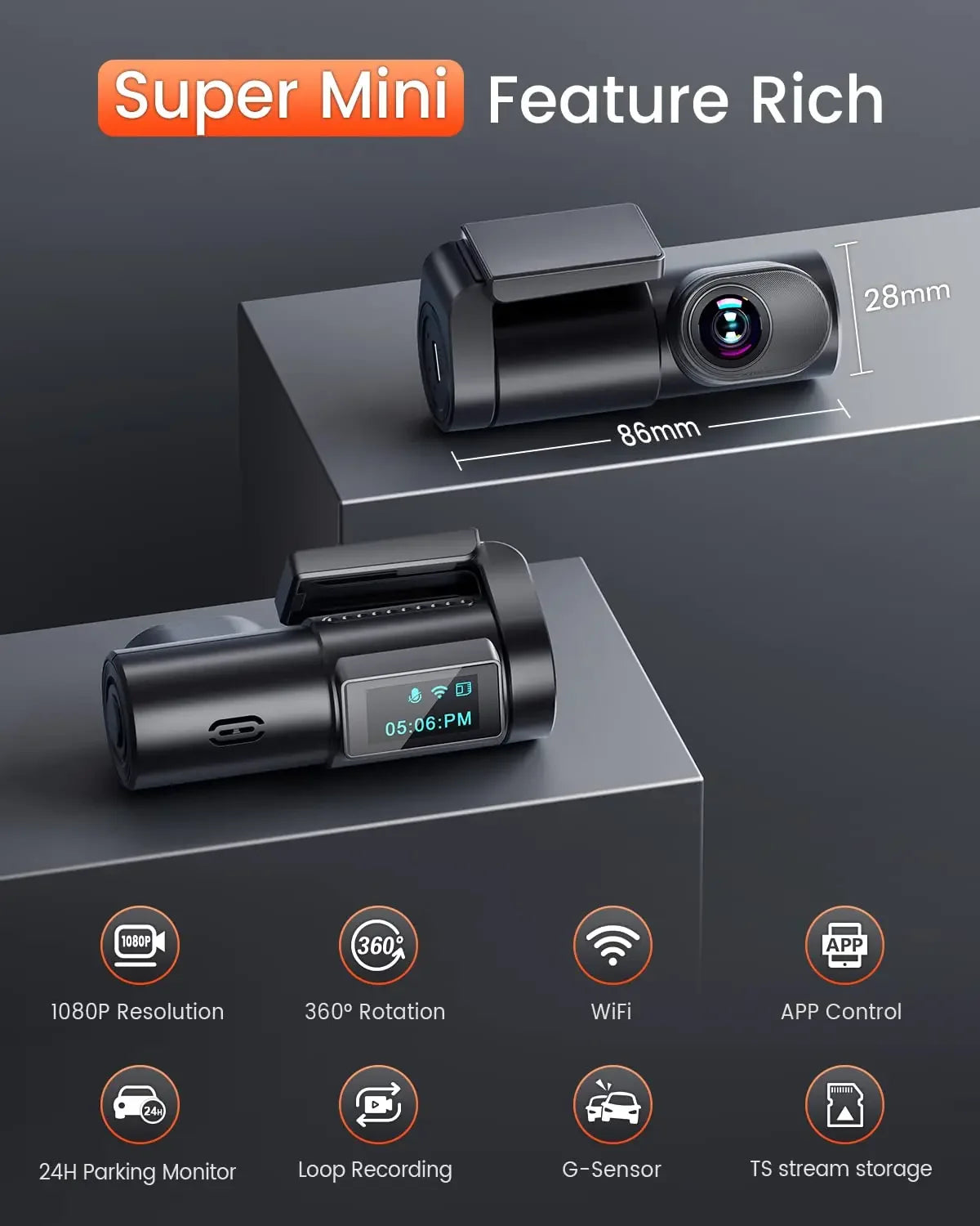 Car DVR Dash Cam FHD 1080P Mini Car Front Dash Camera 24H Parking Night Vision Auto Record Video Recording Dash Cam Camcorder