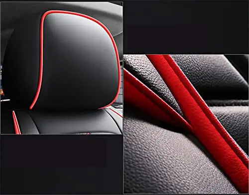 Seat Covers Auto Front and Rear Full Set 5-yangats Car Cushions,Black and Red PU Leather