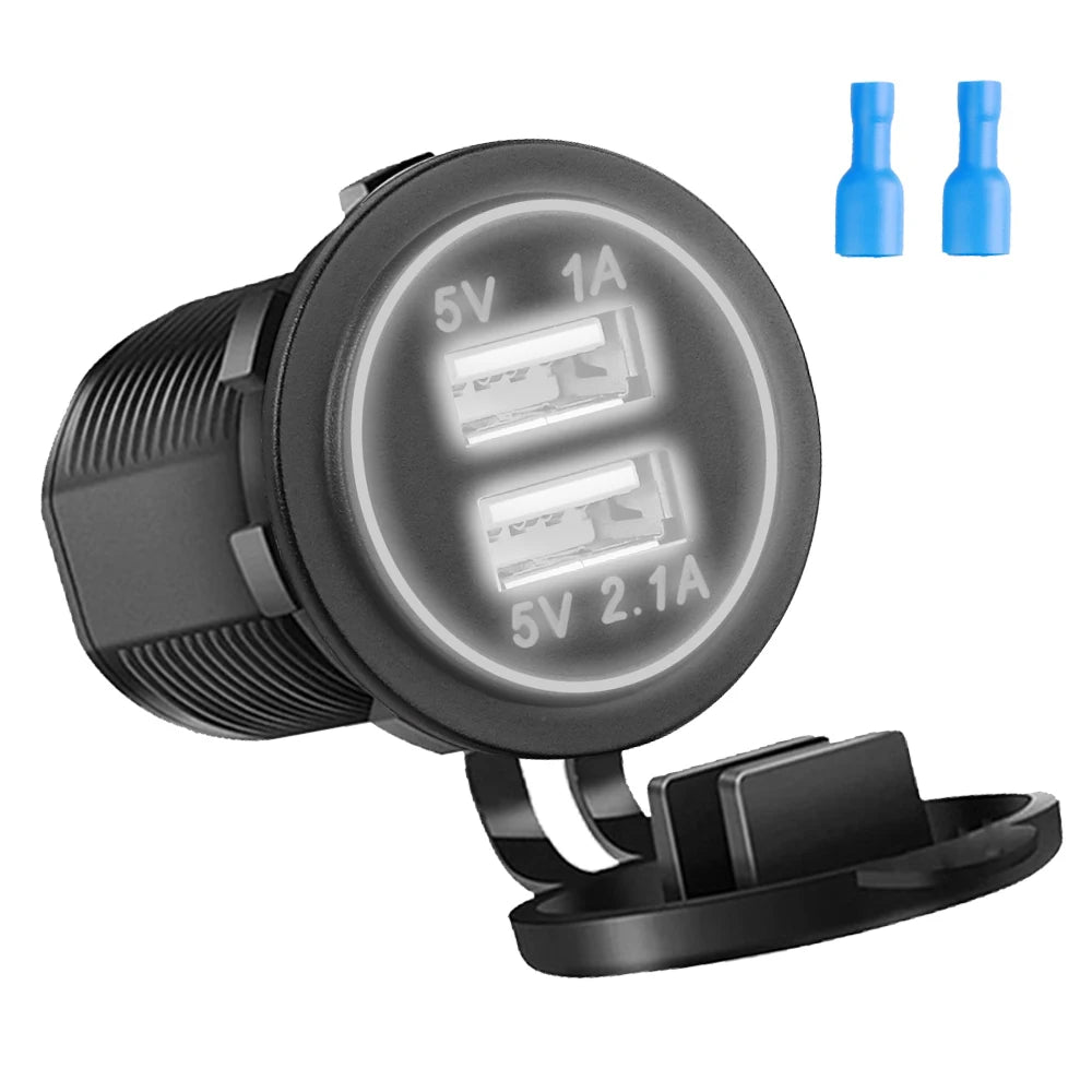 Car Charger with LED  36W Dual USB QC 3.0  12/24V Waterproof USB PD Outlet Fast Charge For Car Motorcycle