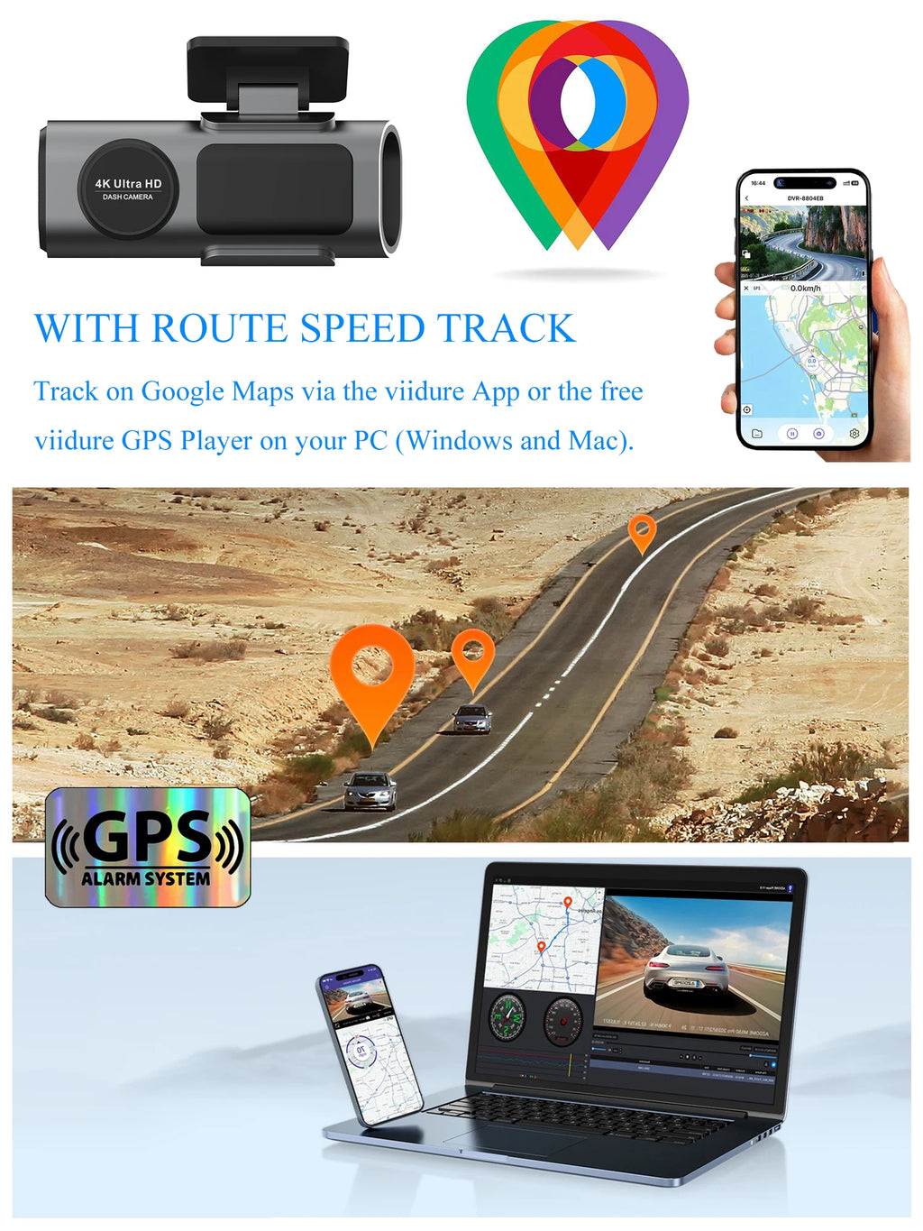 Dash Cam 4K UHD Recording Car Camera DVR HDR Night Vision Video Recorder Built-In Wi-Fi Support GPS 24H Parking APP Monitor