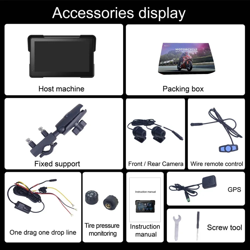Portable 7inch Wireless CarPlay Motorcycle Navigation Screen Android Auto Display Moto Monitor Option DVR TPMS Wired Contorl GPS