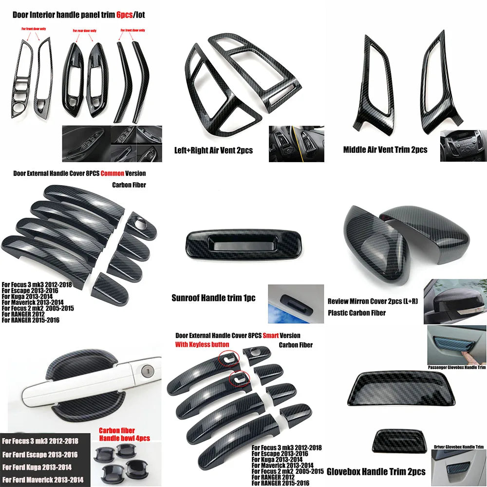 Car Styling Accessories Interior ABS Carbon Fiber Decorative trim Storage case For Ford Focus 3 mk3 Sedan Hatchback 2012-2014