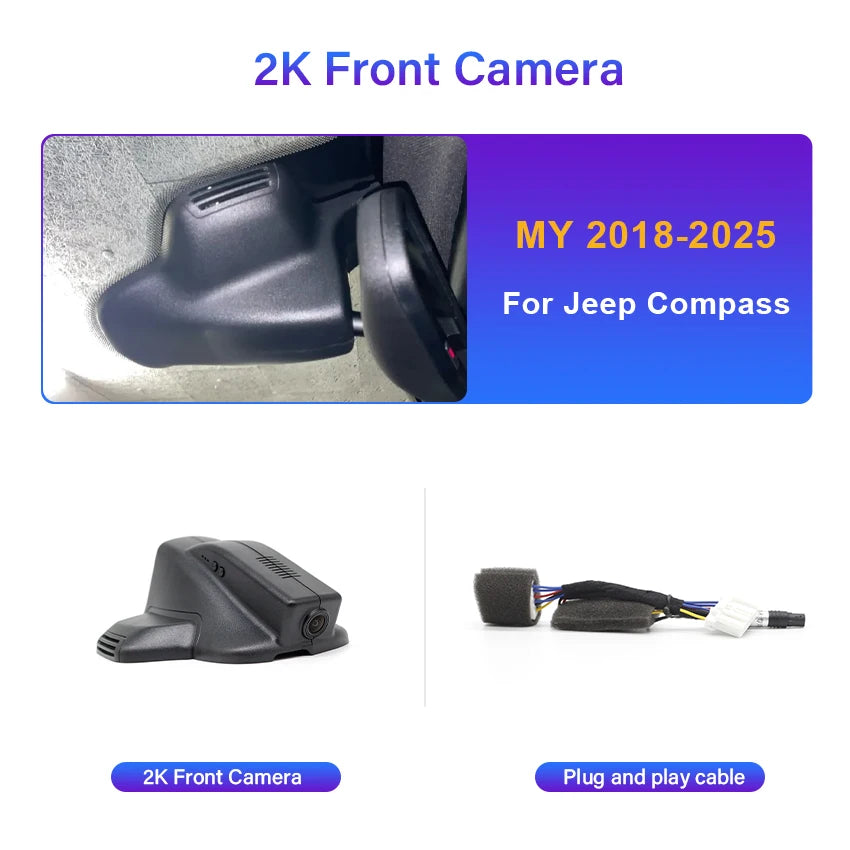 Dash Cam for Jeep Compass (2nd Gen) 2018 2019 2020 2021 2022 2023 2024 2025, Car DVR Camera WIFI Connection APP Control, Dashcam