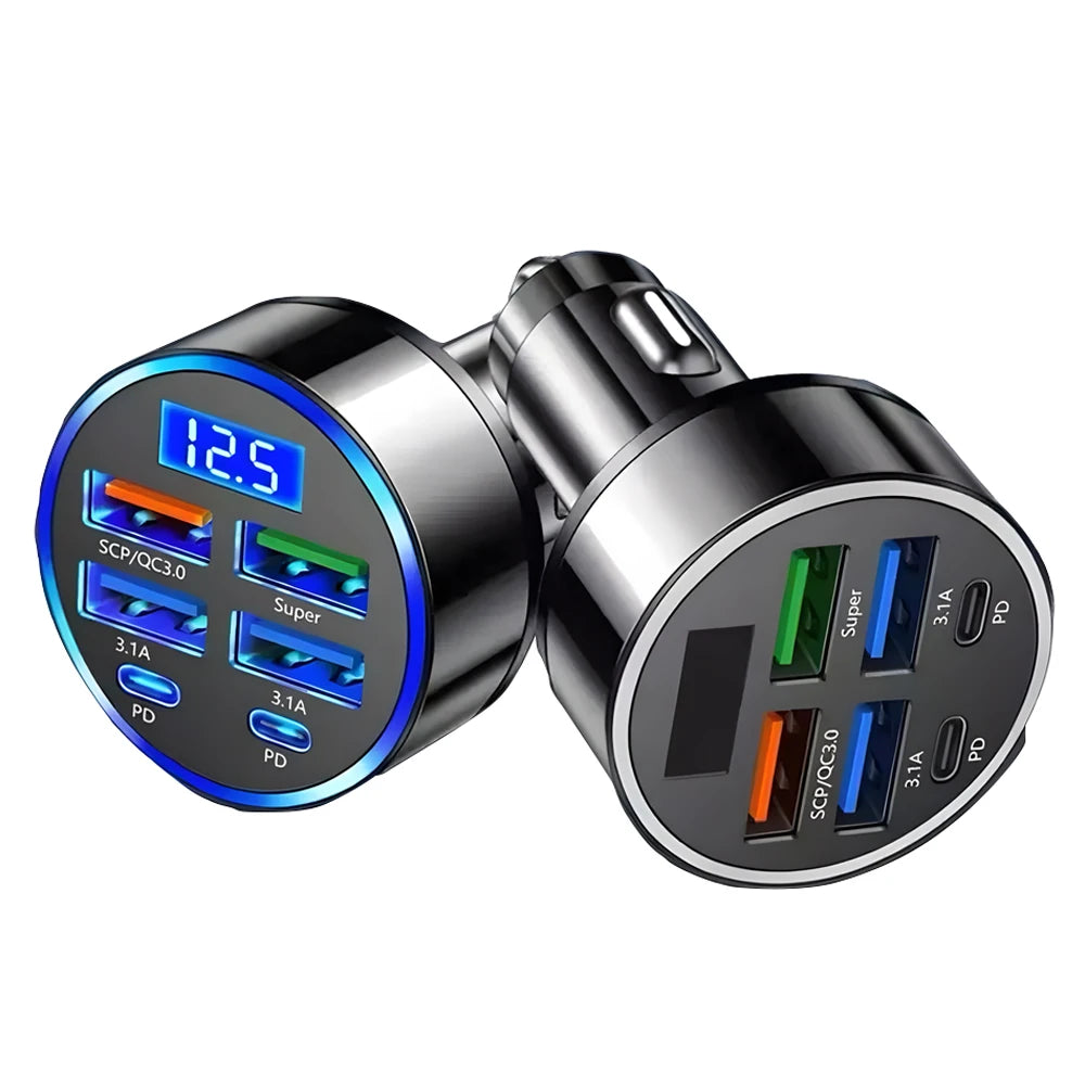Super Fast 4-Port Car Charger 100W  for Mobile Phone High-Speed Vehicle Charging Station with Multiple Devices Charging Capacity