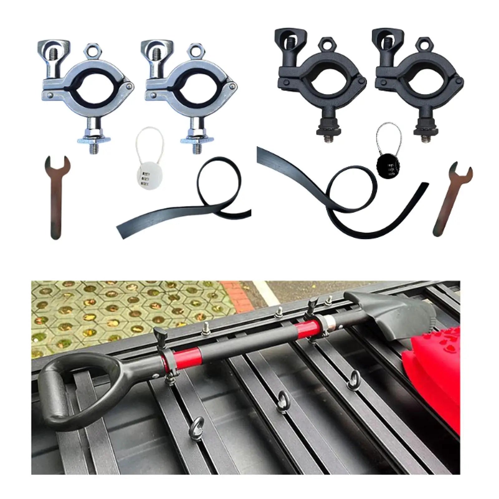 2 soportes para palas de techo de camión M8 de acero inoxidable, accesorios para SUV y camionetas de viaje por carretera.