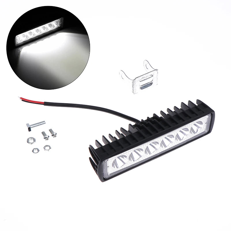 Hot Sale Car LED Light Bar 12V 18W 6000K Work Light For Car Motorcycle Truck Trailer Offroad Headlights Driving Light