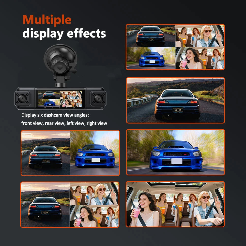 dashcam 4 channels wifi car dvr dashboard cameras for car way back box parking mode 24h front and rear interior 360 dash cam