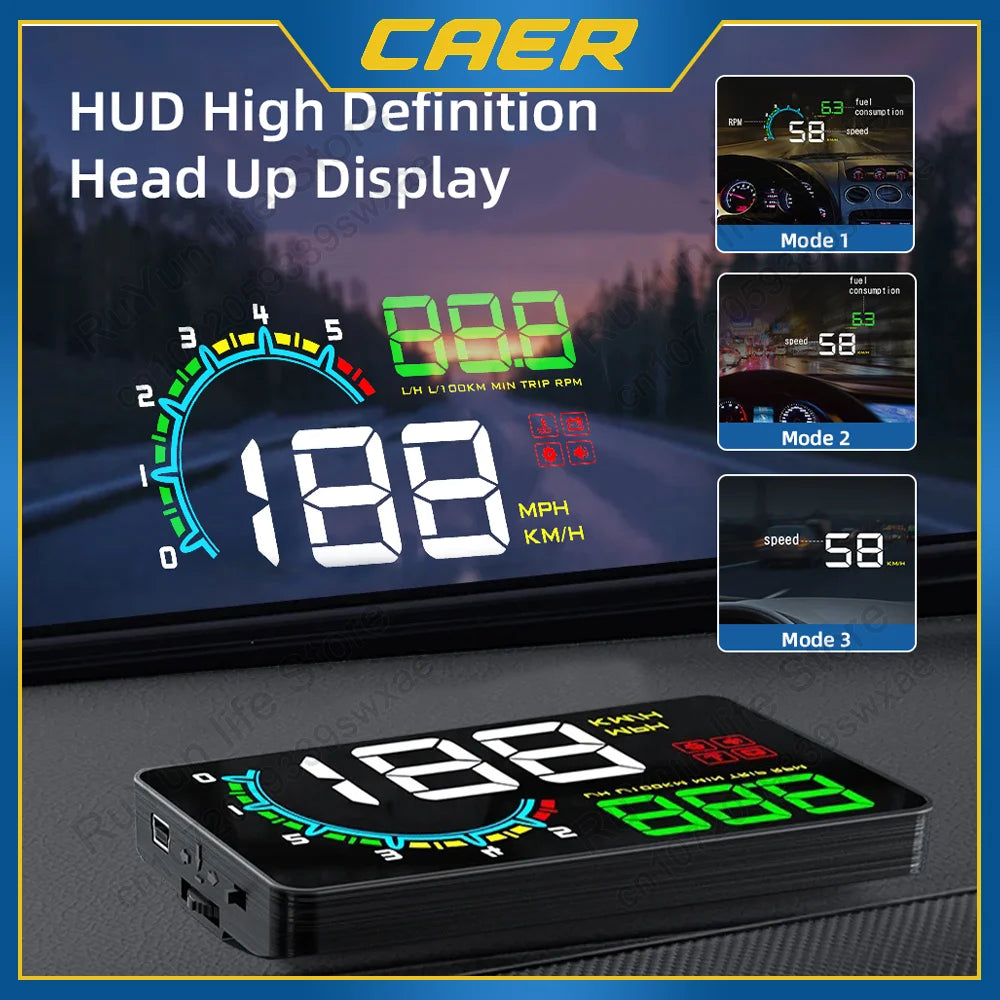 Car Speedometer OBD HUD Digital Head-Up Display Auto Electronics Windshield Projector Water Temperature Speeding Alarm for Cars