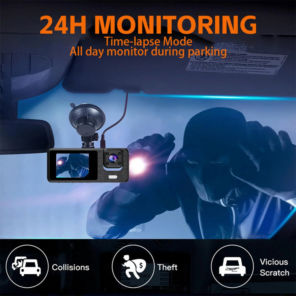Dash Cam 3 Channel Battery Powered Dash Cam 1080P Monitor WIFI Infrared Night Vision Front Rear Reversing Image For Truck Taxi