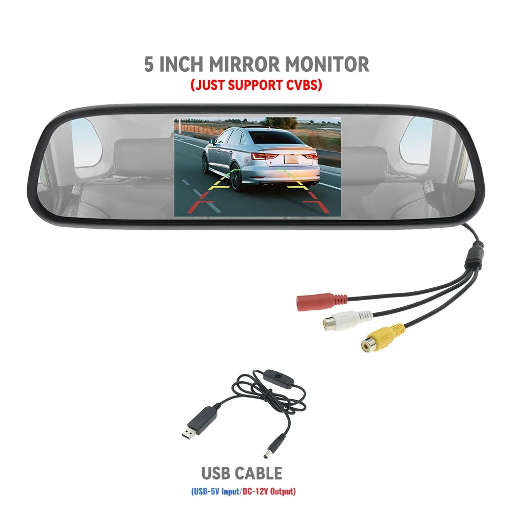 MJDOUD 5 Inch Car AHD Mirror Monitor for Vehicle Parking  5" TFT LCD HD Screen for Rear View Camera Rervesing Dispaly Universal