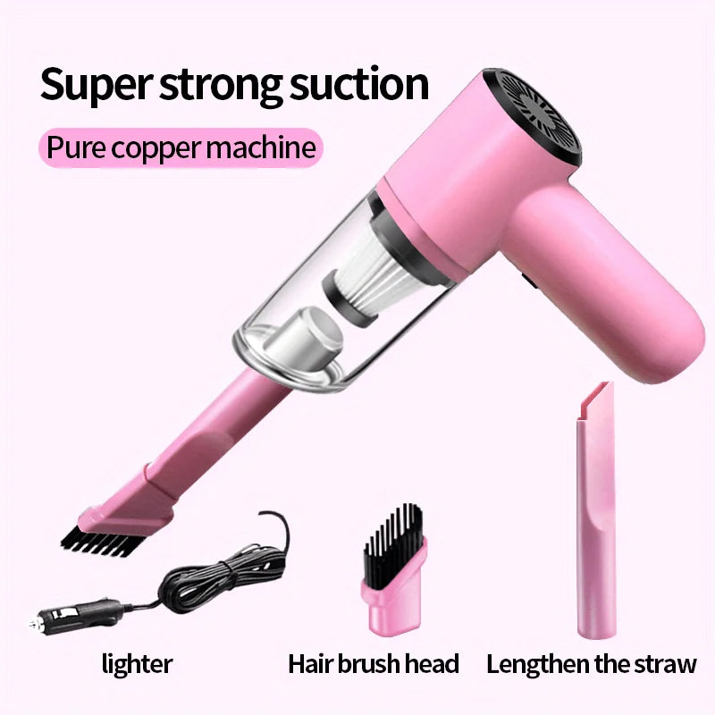 Pink Vehicle-mounted Vacuum Cleaner Super Suction Super High Power Wet And Dry Cleaning Cat Hair Pet Hair Multi-functional