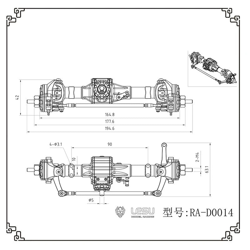 LESU RC 1/10 Front And Rear Axle With Differential And Diff Lock For 1/10 RAVE-UM406 RC Off-road Light Truck Accessories Parts