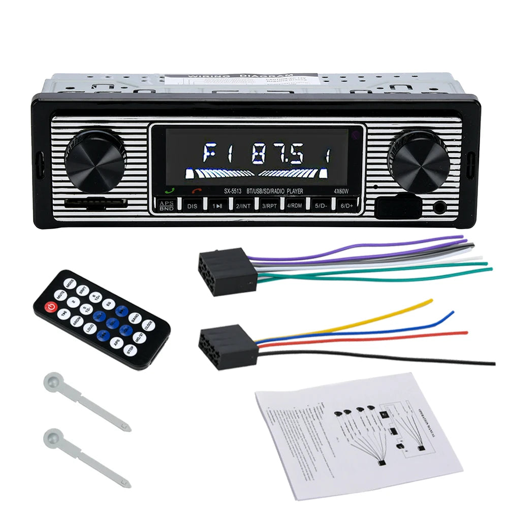 Vintage Car Radio Vehicle Integrated MP3 Player Wireless Bluetooth Multimedia Player AUX USB FM 12V Classic Stereo Audio Player