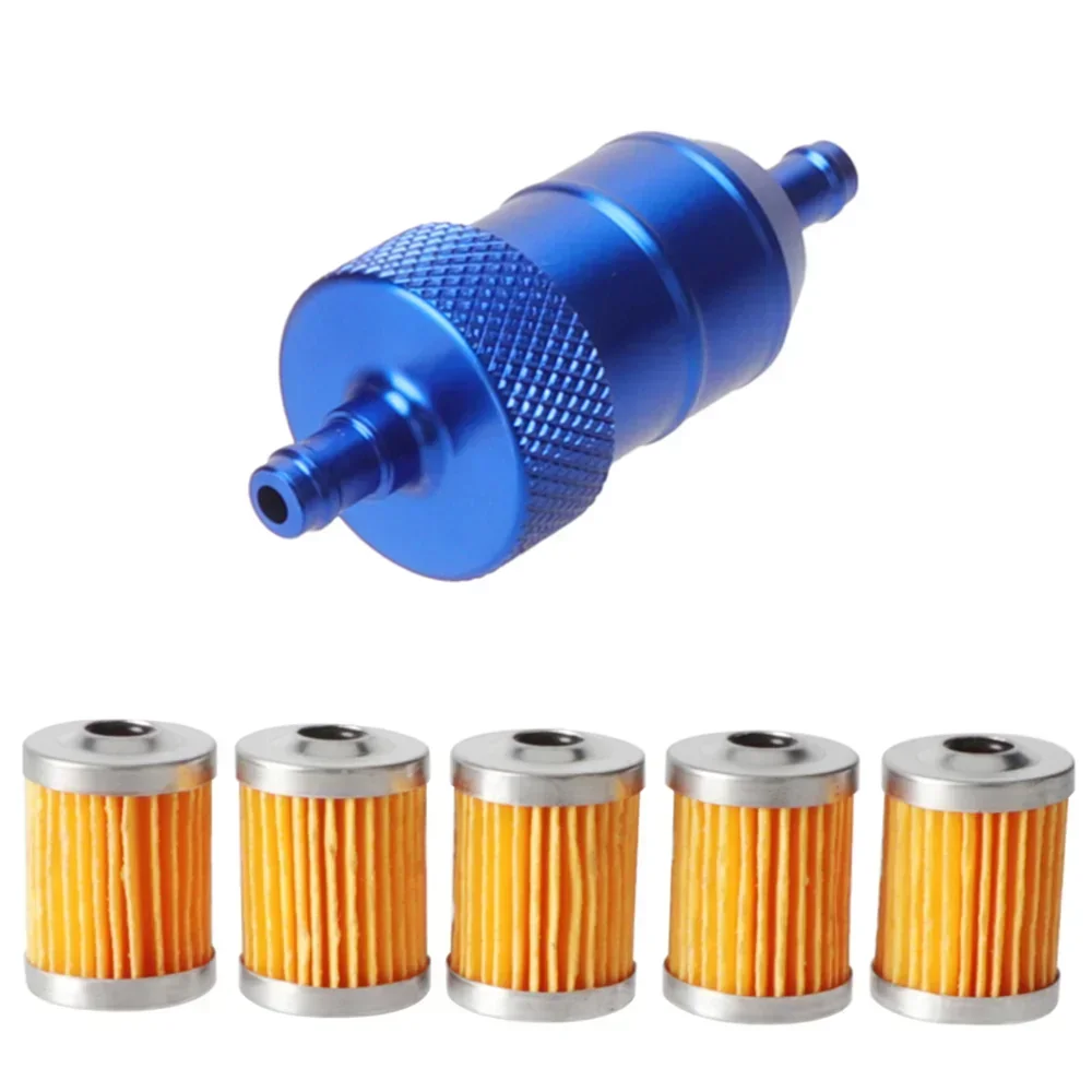 8mm CNC Aluminum Gasoline Cleaner +3/5 Pieces Reusable Cleanable Fuel Filter Motorcycle ATV Quad Inline Oil and Gas Fuel Filter