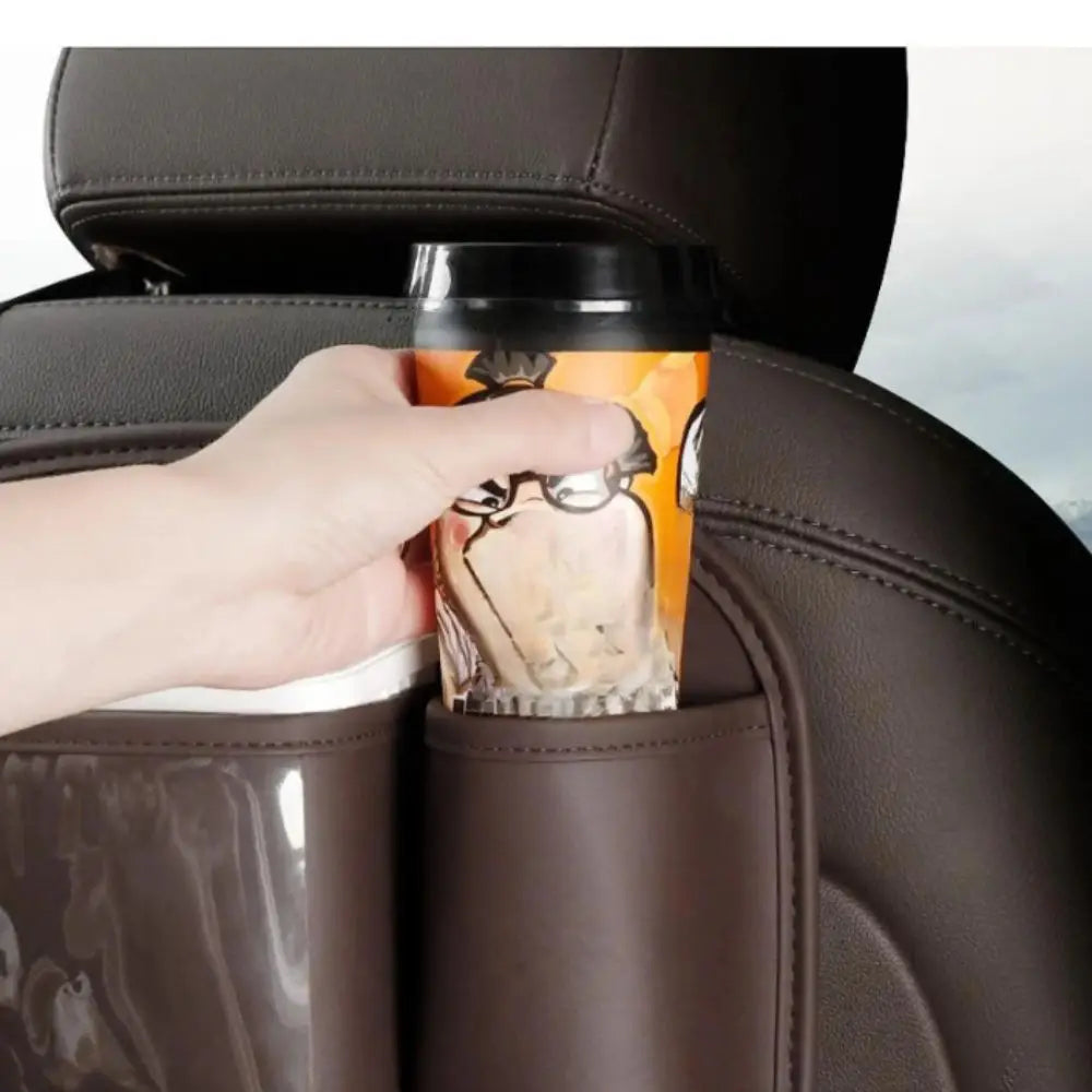 Leather Material Car Back Seat Organizer Hanging Storage Bag Multifunctional Design Car Organizer Tissue Box Holder