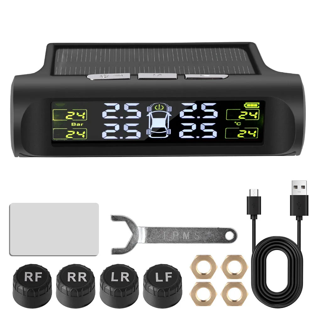 Auto Security Alarm System Digital LCD Display Car Tire Pressure Monitoring System Solar TPMS Universal Tyre Temperature Monitor