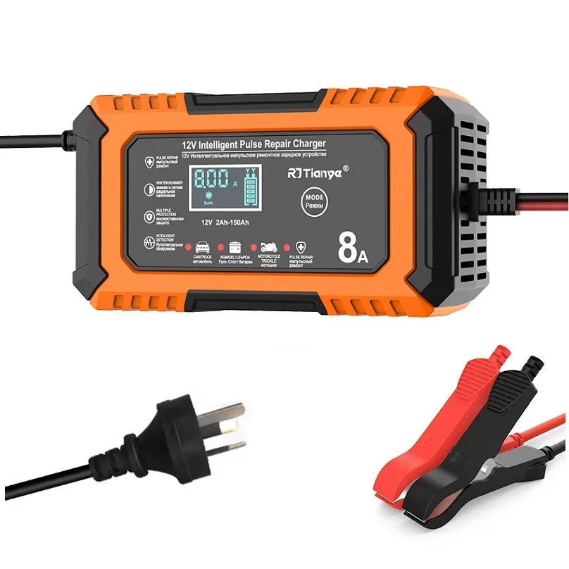 AU plug Car Battery Charger 12V 8A  Car and Motorcycle Battery Charging Device  Lead-acid Battery Smart Repair LCD Display