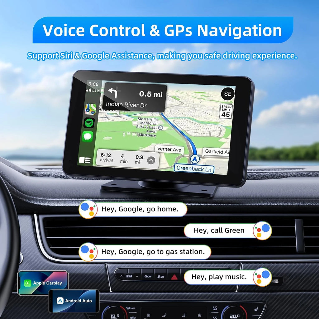 XIMA 7 inch Dash Cam 4K Car DVR Wireless Carplay Android Auto GPS Navigation Video Recorder Dashboard Dual Lens Reversing