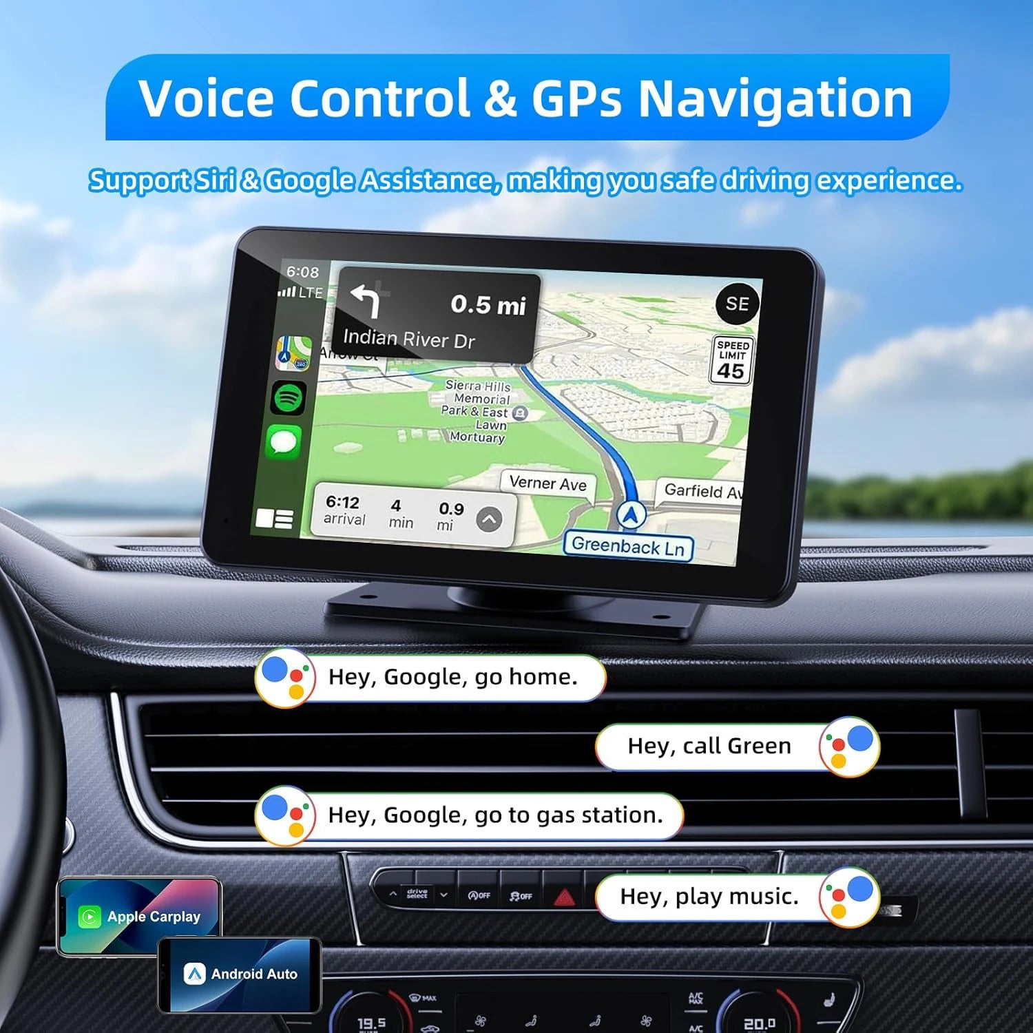 XIMA 7 inch Dash Cam 4K Car DVR Wireless Carplay Android Auto GPS Navigation Video Recorder Dashboard Dual Lens Reversing