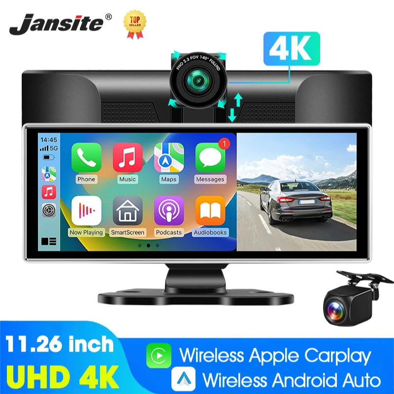 11.26 inch Dash Cam Car Monitor 4K Camera Wireless Carplay & Android Auto GPS Navigation Bluetooth5.0 Dashboard Car DVR FM  AUX