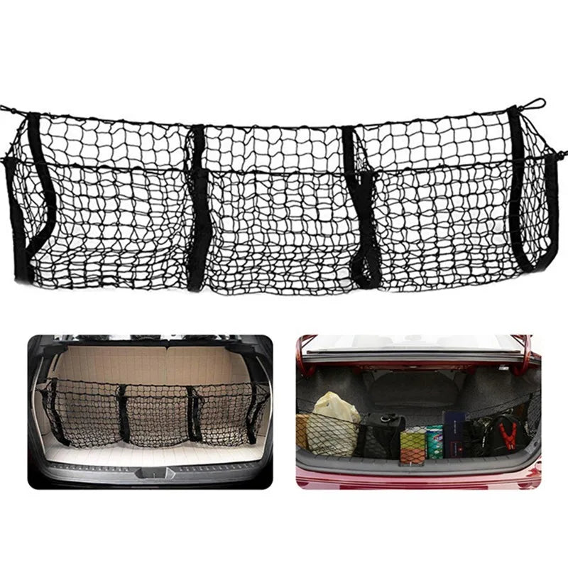 Automotive general accessories pickup truck luggage compartment storage net bag, three compartment storage net, car grocery rack