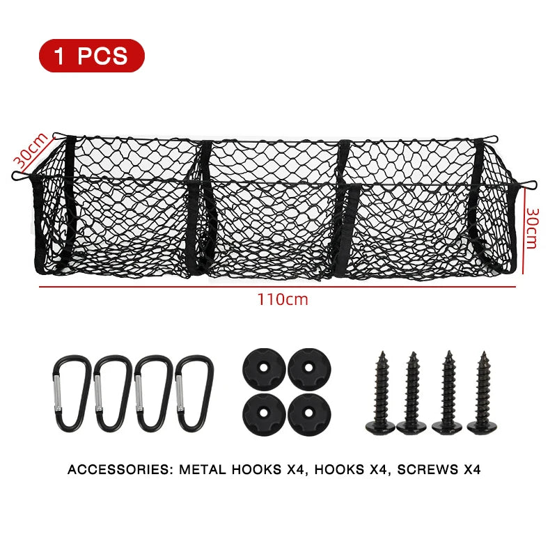 Automotive general accessories pickup truck luggage compartment storage net bag, three compartment storage net, car grocery rack