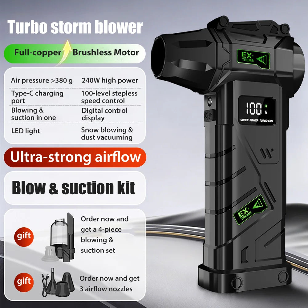 990000RPM Powerful Air Blower Vacuum Dust Cleaner Type-C Charging Strong Winds 60m/s Brushless Turbo Jet Blower Car Air Duster