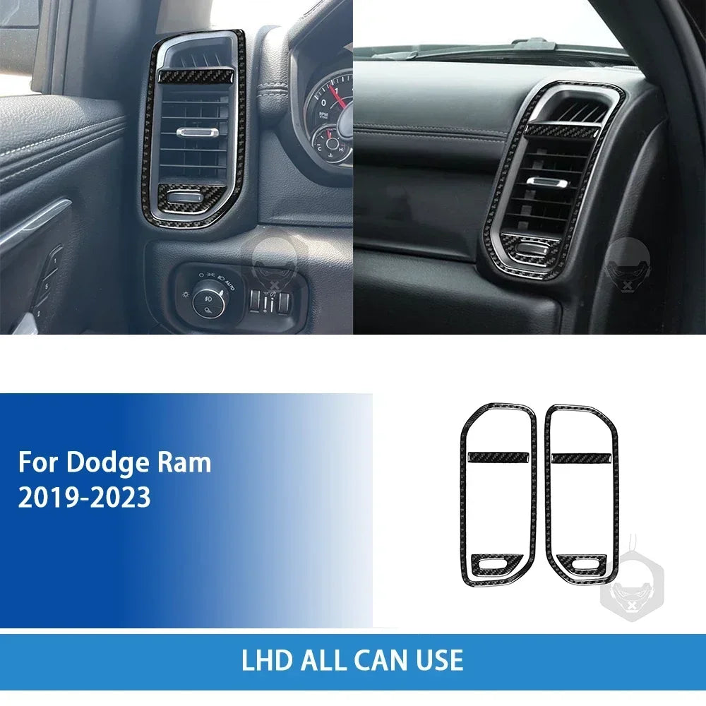For Dodge Ram 2019 2020 2021 2022 2023 Accessories Carbon Fiber Car Interior Grar Handle Air Outlet Trim Sticker Decoration