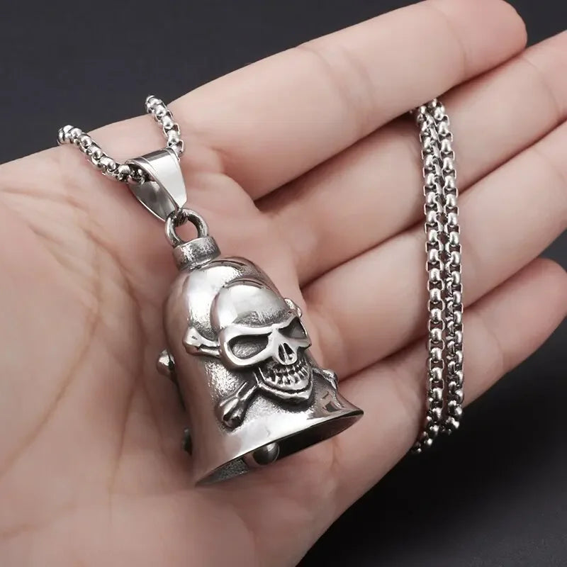 Collar con colgante de campana de calavera dominante punk retro adecuado para hombres, accesorios de ciclismo y motocicleta, regalo