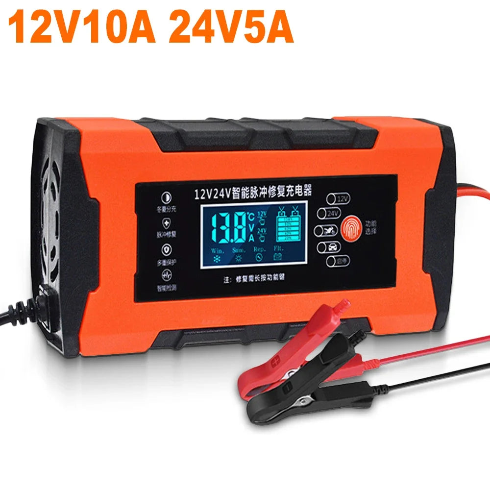Car Battery Charger 12V 10A Pulse Repair LCD Display Smart Fast Charge Car and Motorcycle Battery Charging Device Car Accesorry