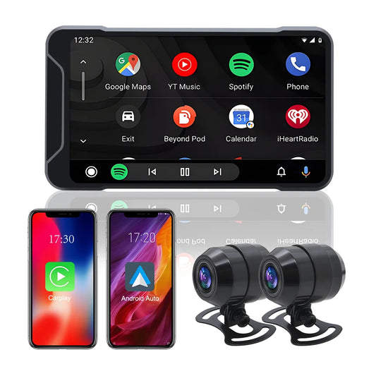 GPS Navigation Wireless Carplay IPS Touch Screen DVR 1080P Dual Dashcam with Front and Rear Cameras Tire Pressure for Motorcycle
