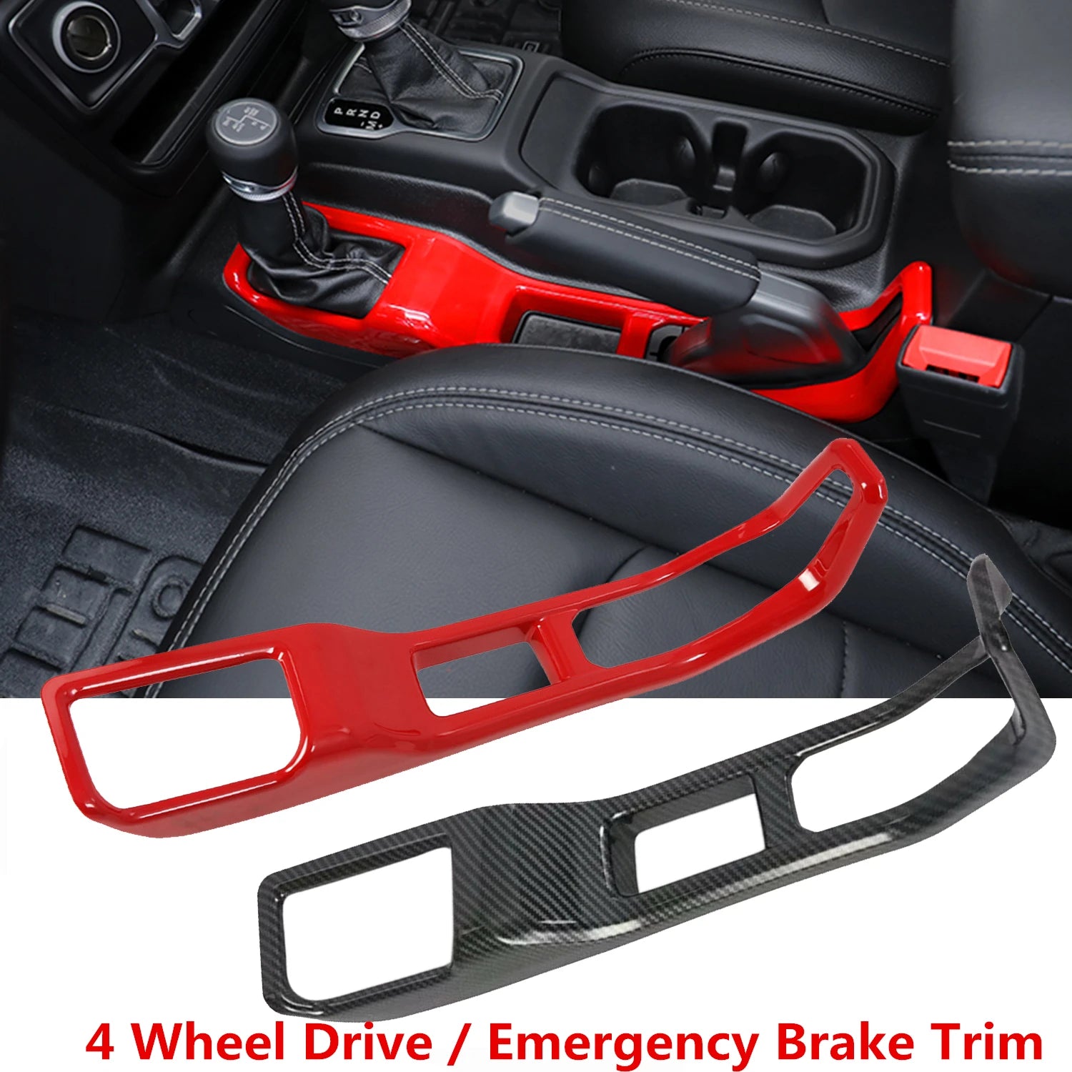 for Jeep Wrangler JL 2018-2023 Interior Accessories 4 Wheel Drive Emergency Brake Trim 4WD Decorative Cover Carbon Fiber Look