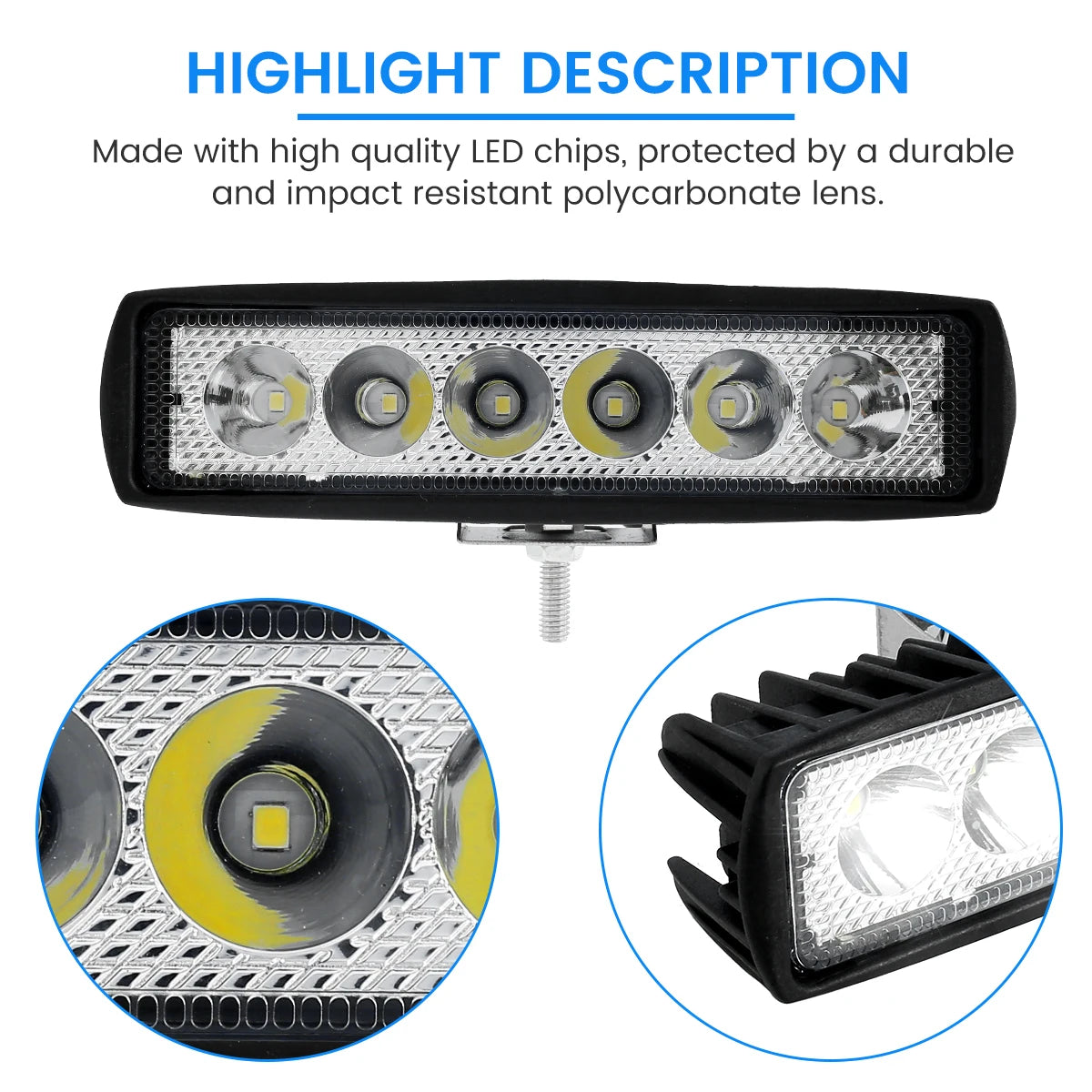 12V Car LED Light Bar 18W 6000K IP67 Waterproof Super Bright Car LED Work Light  Headlights DRL Driving Aluminum Lamp