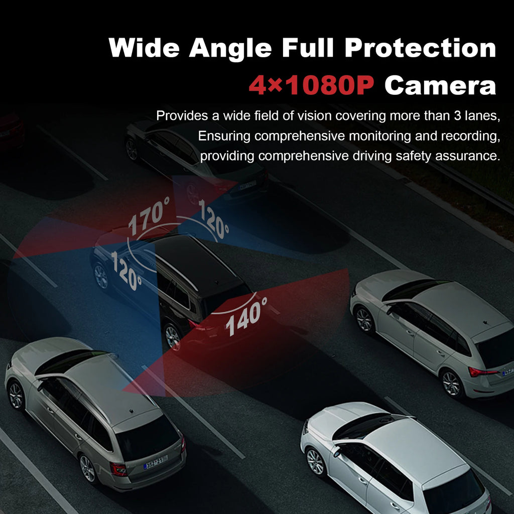 Adinkam 4CH Mstar Dash Cam 12 ''WIFI Rear View Mirror 4 Cameras  Side Fisheye Golden Lens Full HD Night Vision Parking Monitor