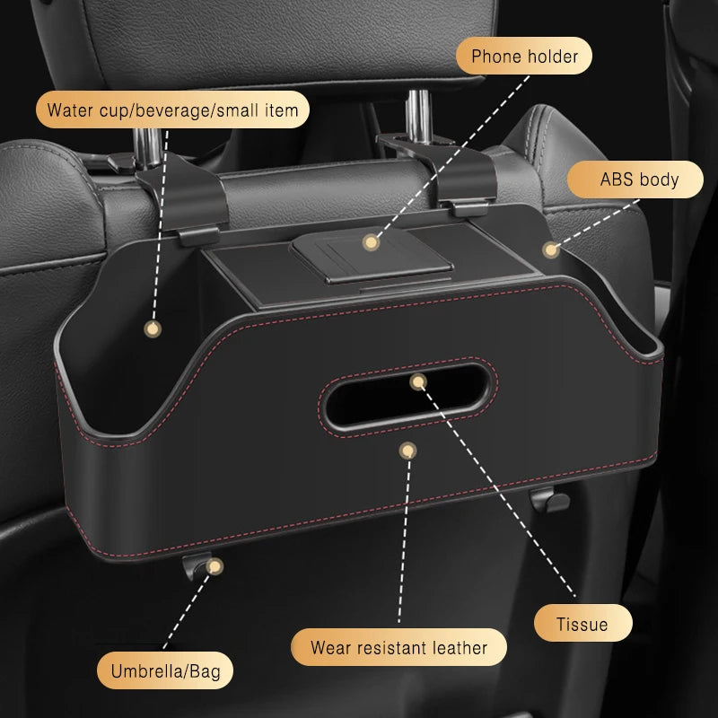 Car Backseat Organizer Storage Box 3 In 1 with Hook Auto Interior Decoration Drink Cup Tissue Phone Holder Travel  Accessories