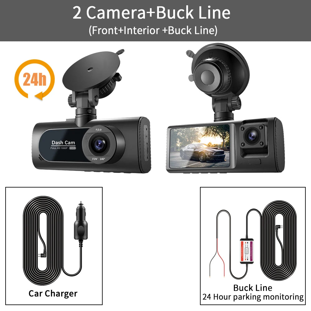 3 Channel Dash Cam for Cars Camera HD 1080P 3-Lens Vehicle Video Recorder Black Box Dual Lens Inside Car DVR Rear View Camera