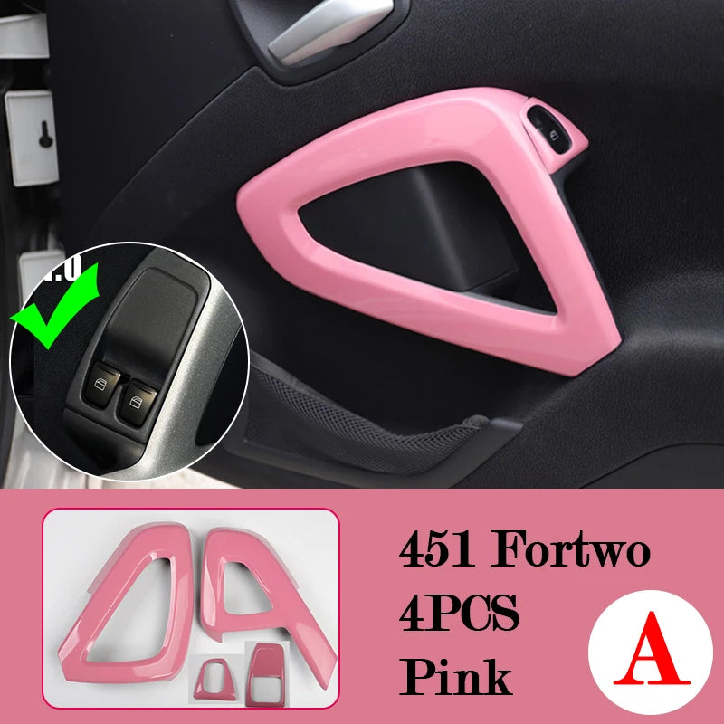 Car Interior Decoration Products ABS Protective Shell Pink Sticker For Mercedes Smart 451 Fortwo Car Modification Accessories