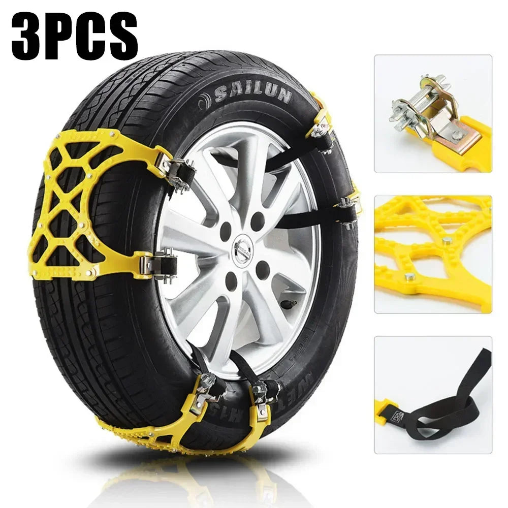 NEW 3pcs Car Snow Tire Chains Mud Tyre Wheels Thick Anti-Skid Belt For Car/SUV/Truck Portable Easy to Mount Emergency Traction