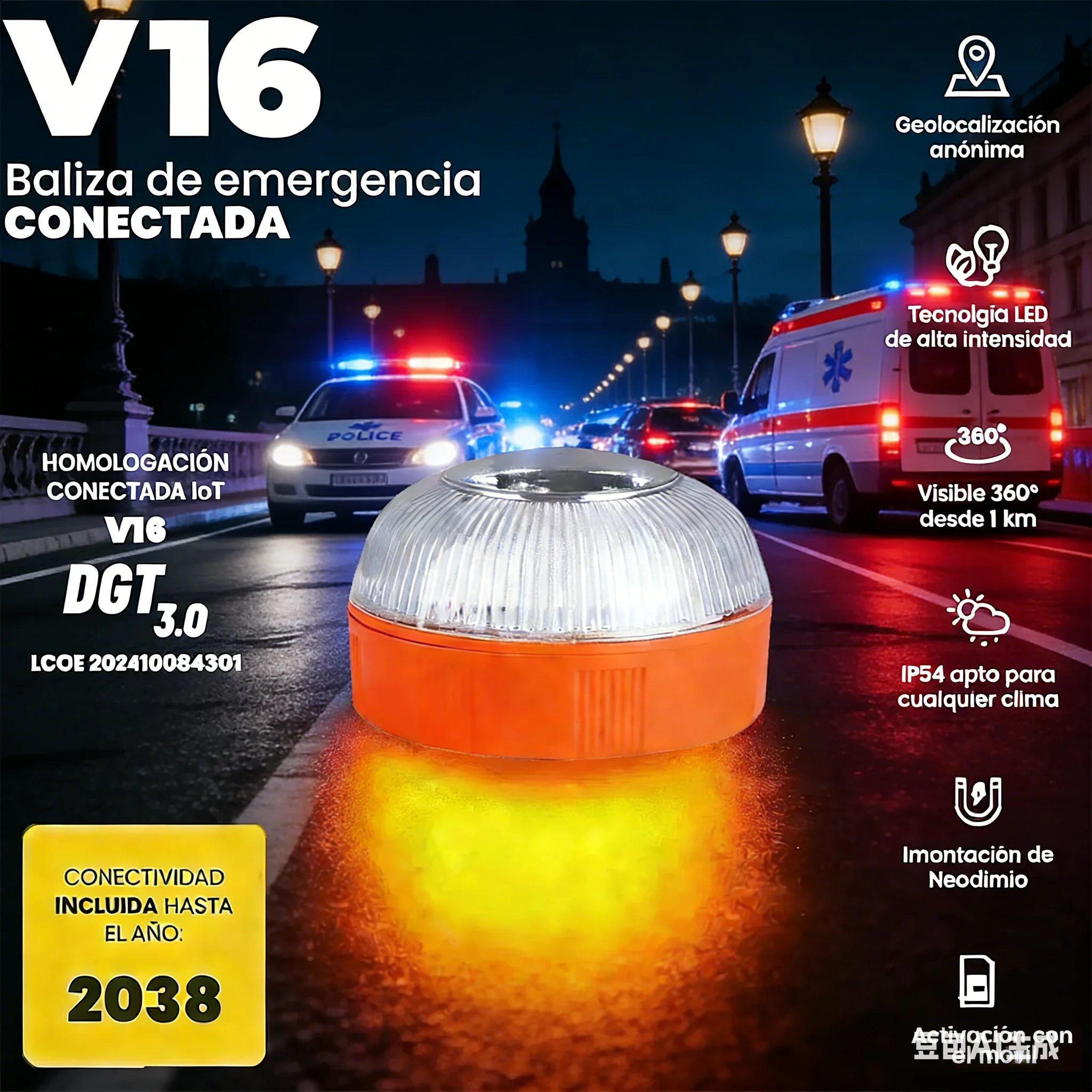 2026 LED Car Emergency Light Approved by DGT with Geolocation Tracker for Quick And Efficient Position Light 360 Degree Vision