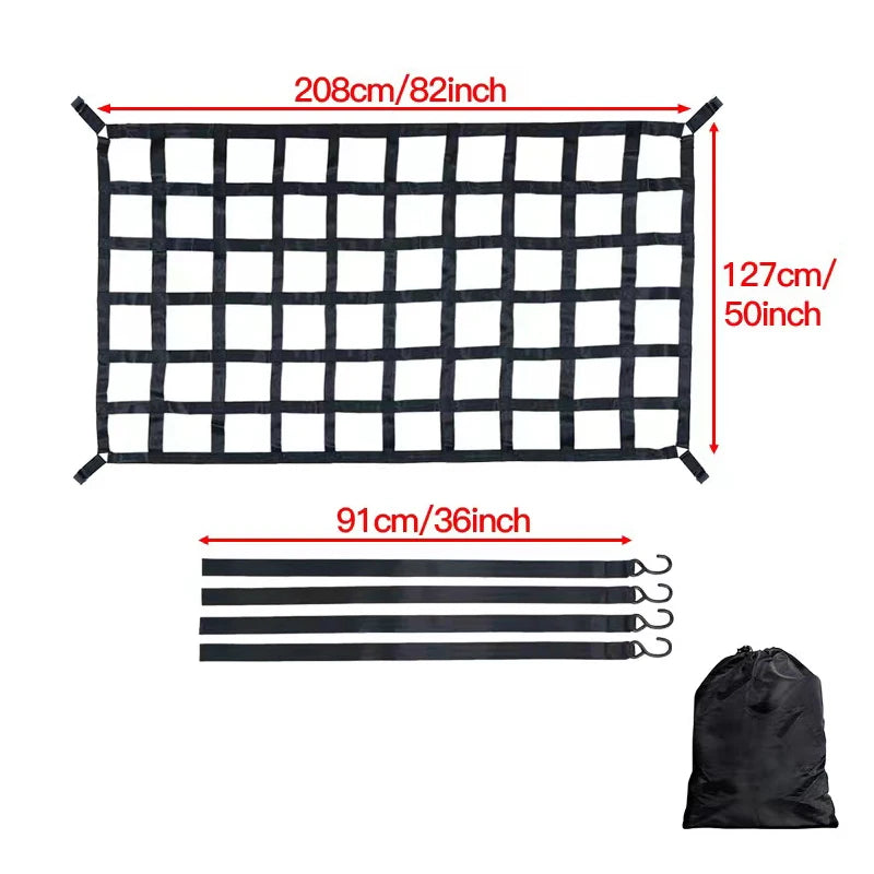 Car Trunk Rooftop Net Mesh Cargo Net Heavy Cargo Net Truck Trailer Dumpster Extend Mesh Covers Luggage Nets With 4 Fixed Belt