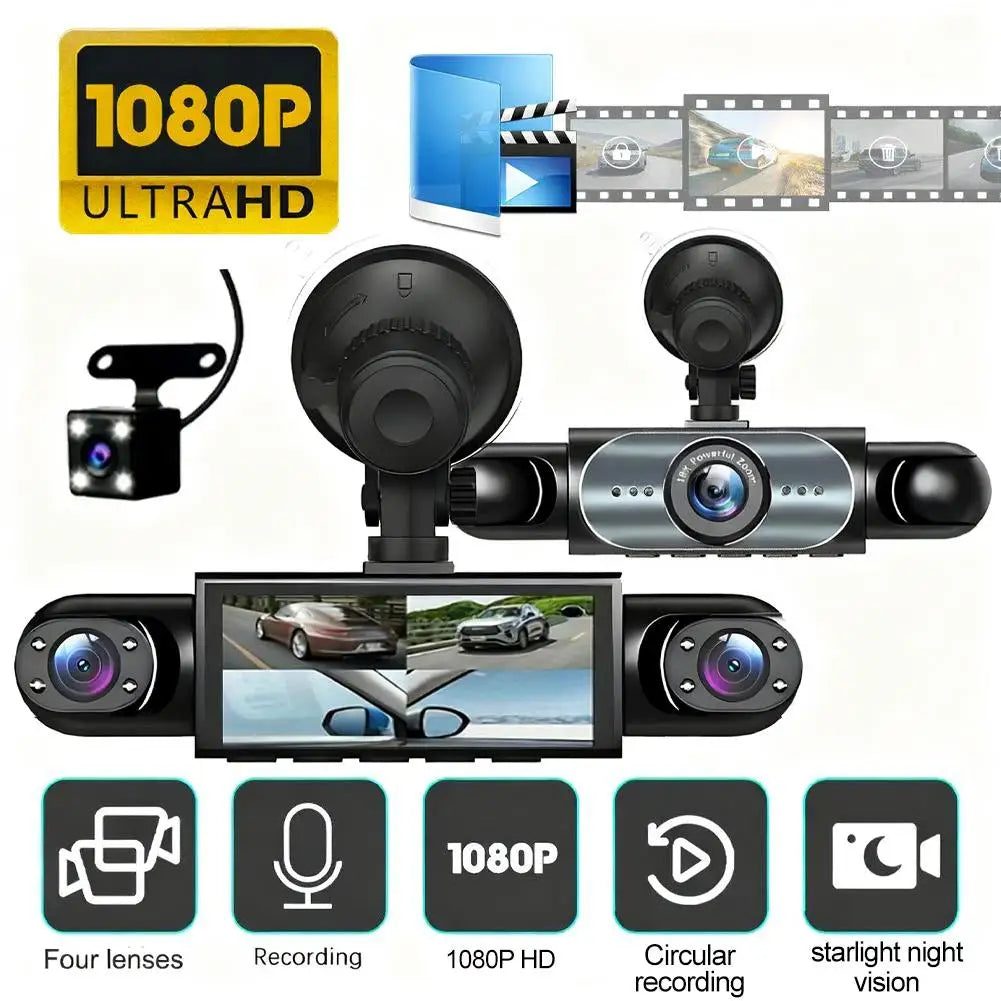 4 Channel Dash Cam 360° View 1080P 64GB Driving Recorder Loop Recording, 24H Parking Mode Full View Car Dashcam System