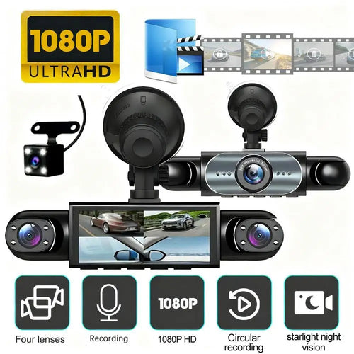 4 Channel Dash Cam 360° View 1080P 64GB Driving Recorder Loop Recording, 24H Parking Mode Full View Car Dashcam System