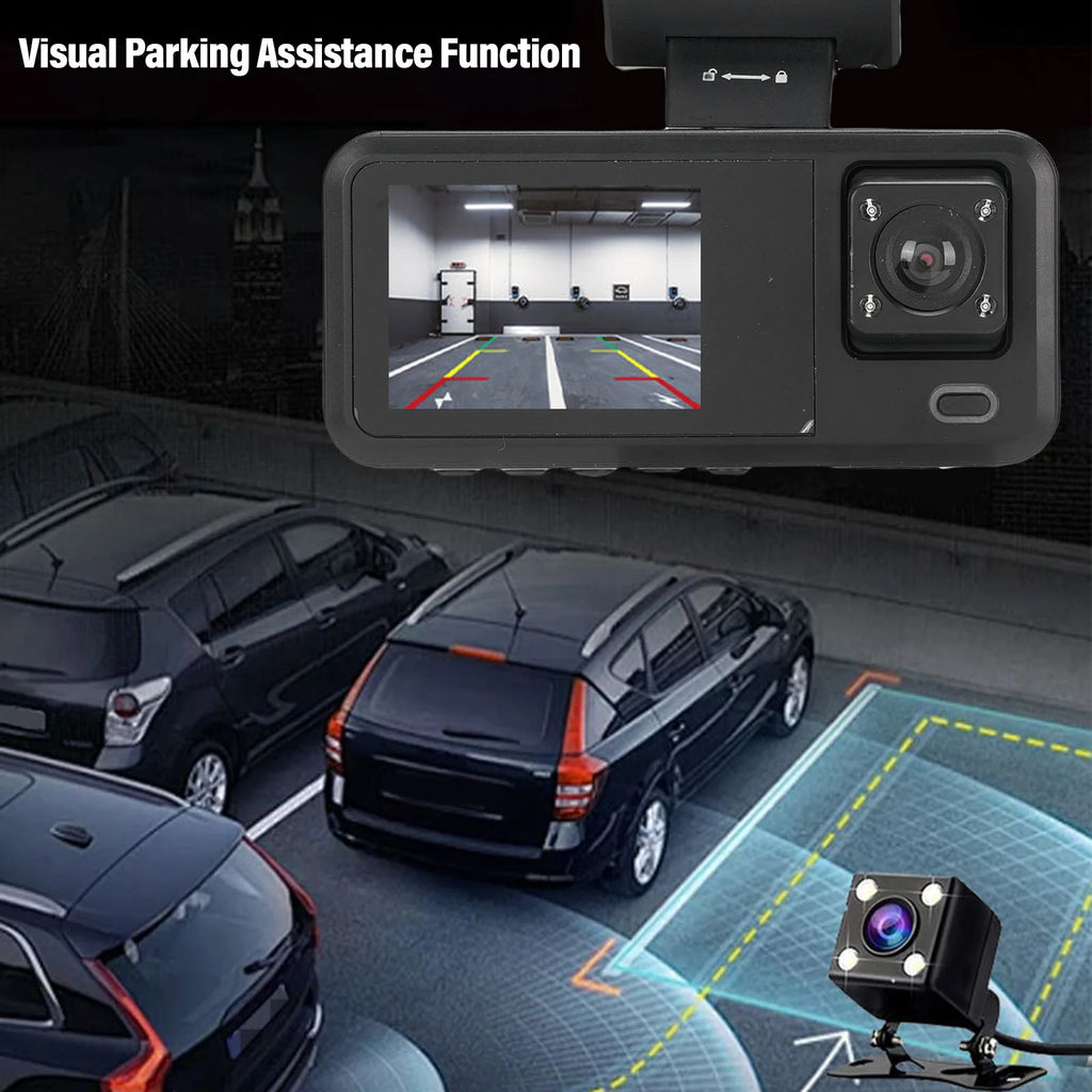 Car Camera Recorder 3 Channel Dash Cam 1080P Dash Camera Wifi Triple Car Camera with 32GB Card 2 Inch LCD Display 150mAh Battery