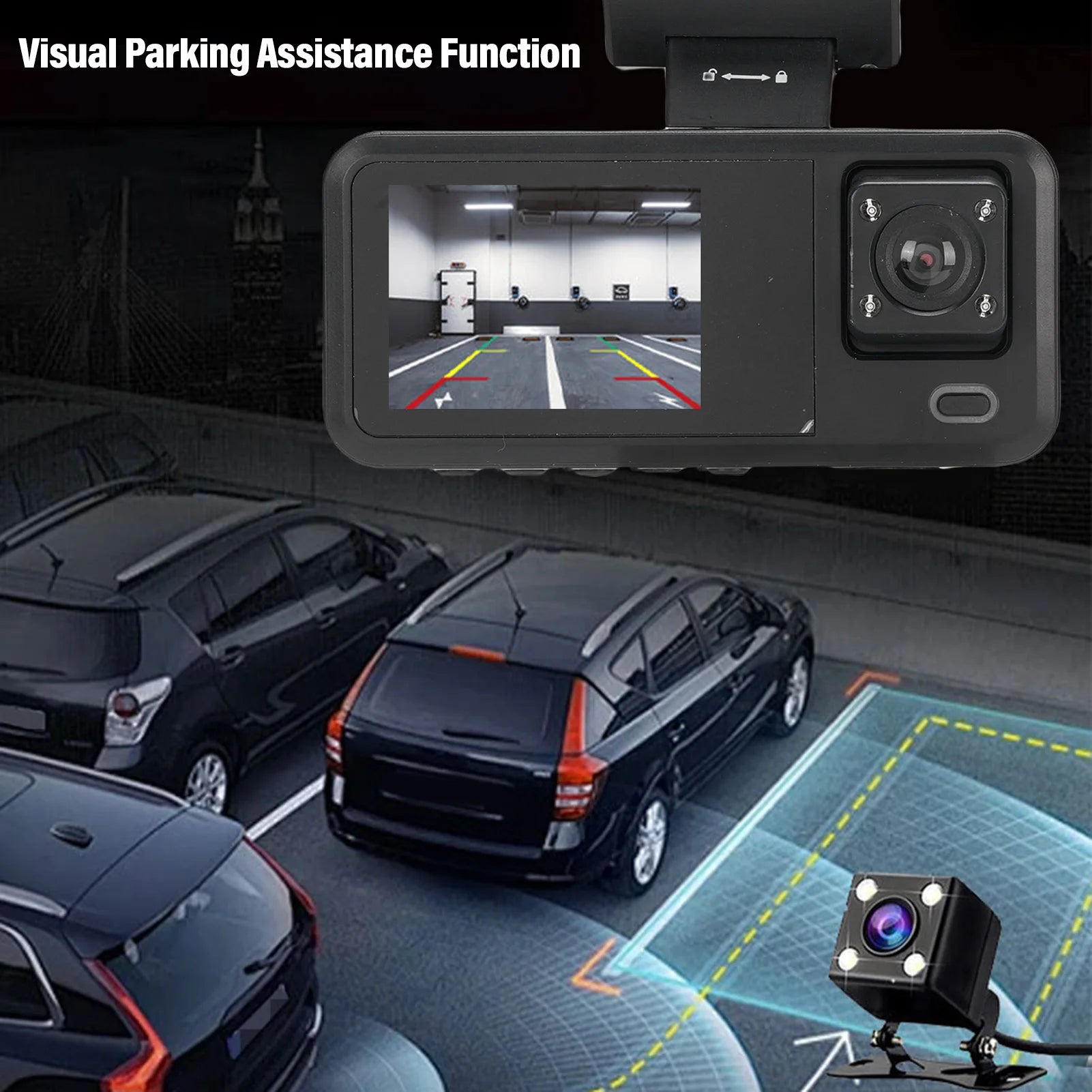 Car Camera Recorder 3 Channel Dash Cam 1080P Dash Camera Wifi Triple Car Camera with 32GB Card 2 Inch LCD Display 150mAh Battery