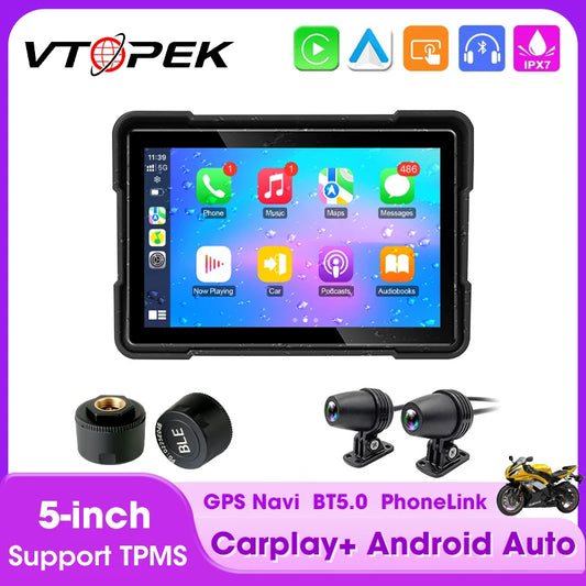 ﻿5 inch Motorcycle DVR Navigation GPS Wireless CarPlay Android Auto Dash Cam Display Screen Portable DVR TPMS Moto Monitor IPX7