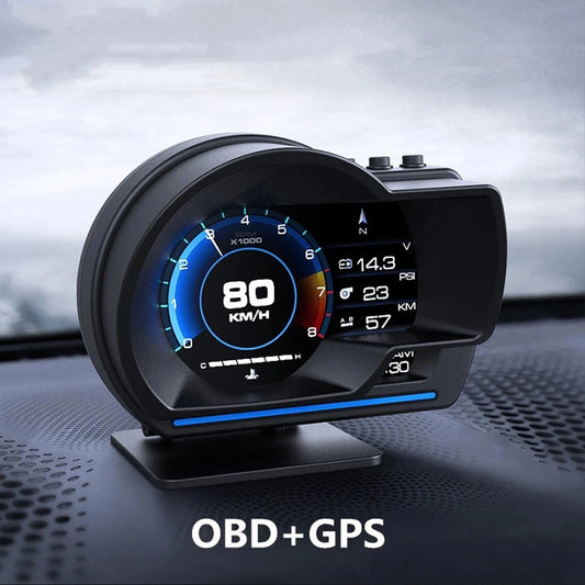 Digital Head‑Up Displayer OBD2+GPS Speed Warning Head Up Display Smart Gauge Car HUD Speedometer Turbo RPM Alarm for Car Truck