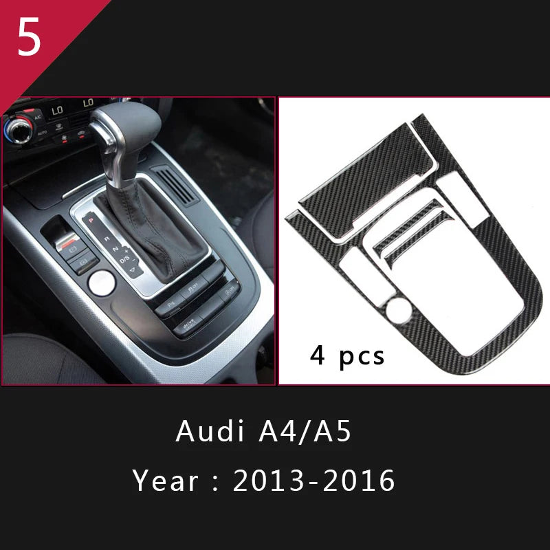 For Audi A4 S4 RS4 B8 8K A5 S5 RS5 8T 8F Carbon Fiber Interior Auto Gear Shift Panel Cover Frame Trim Sticker Car Accessories
