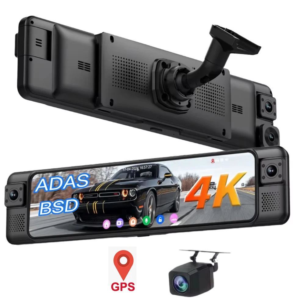 4K Mirror Dash Cam 4 Channel WIFI GPS ADAS BSD Blind Spot Detection Reverse Assist RearView Mirror Car DVR with Special Bracket